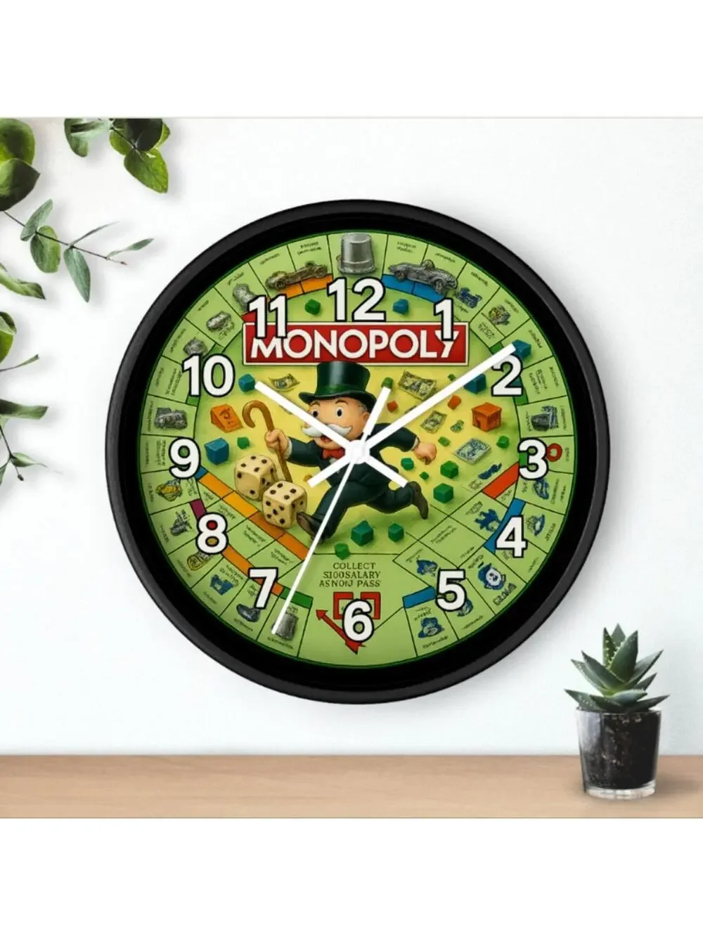 Monopoly Game Board Glow in The Dark Wall Clock New in Box